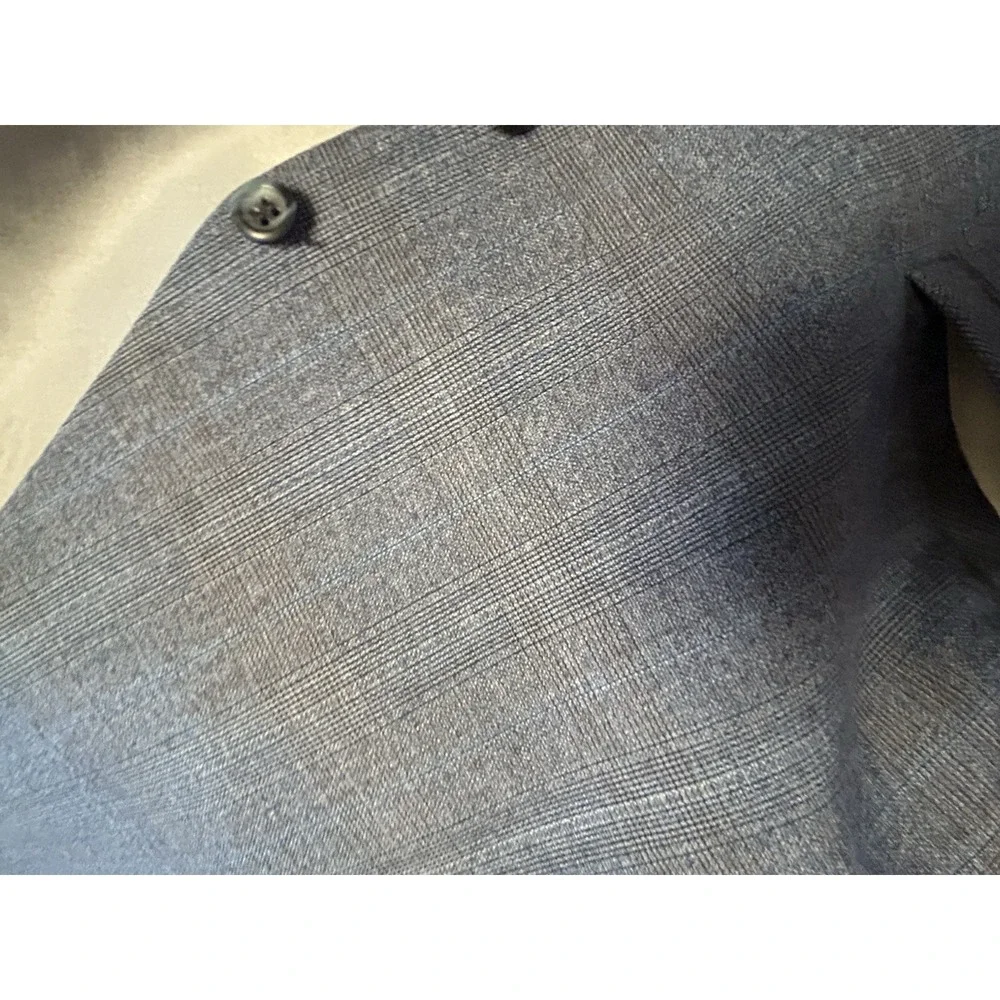 Vtg 70s VEST Gray Blue Wool Shadow Plaid 5 Button Waistcoat 42